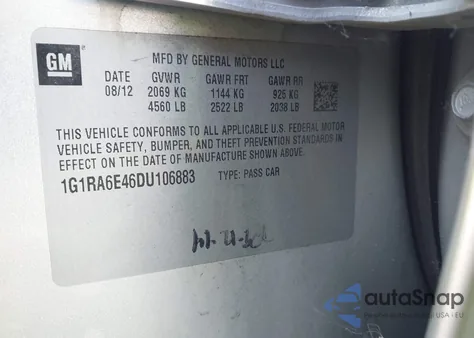 2013 Chevrolet Volt from USA, damaged, VIN 1G1RA6E46DU106883